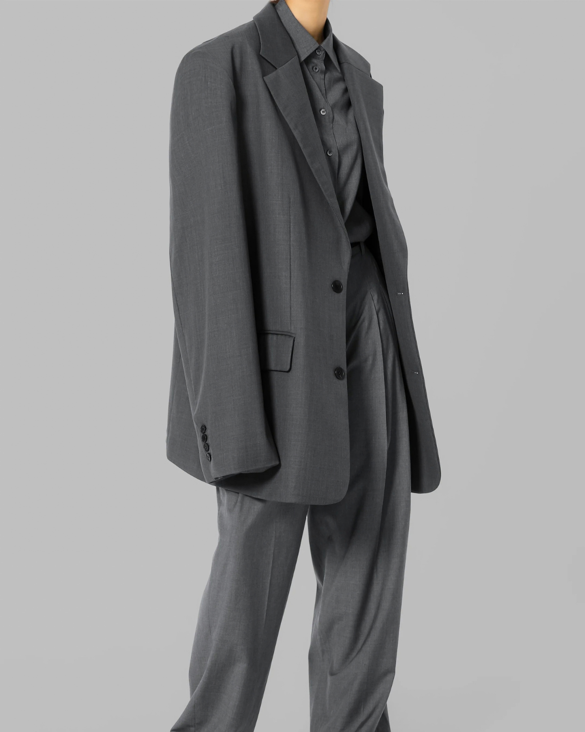 Boz Klassik Oversize Pencək - Image 2